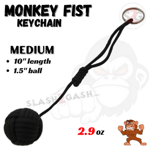 Black Monkey Fist Keychain Medium Self Defense 1.5" Steel Ball Survival Paracord Adjustable Knot