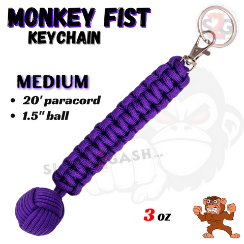 Purple Monkey Fist Survival Keychain Medium Self Defense 1.5" Steel Ball 20 Feet Paracord