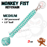Teal and White MonkeyFist Self Defense Survival Keychain 20 Foot Paracord - Medium 1.5 Inch