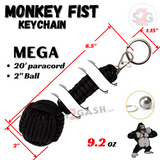 Black MonkeyFist Self Defense Survival Keychain 20 Foot Paracord - Mega 2 Inch