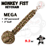 Green Camouflage MonkeyFist Self Defense Survival Keychain Paracord - Mega 2 Inch