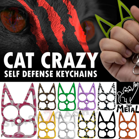 Metal Cat Keychain Self Defense Crazy Kitty Knuckles Aluminum - Asst. colors