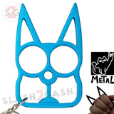 Teal Cat Knuckles Self Defense Keychain Crazy Kitty Aluminum Protection Tool - Light Blue