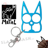 Teal Cat Knuckles Self Defense Keychain Crazy Kitty Aluminum Protection Tool - Light Blue