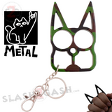 Camo Cat Knuckles Self Defense Keychain Crazy Kitty Aluminum Protection Tool - Camouflage