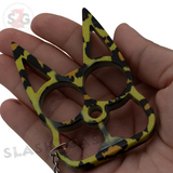Cheetah Print Cat Knuckles Self Defense Keychain Crazy Kitty Aluminum Protection Tool - Animal Print