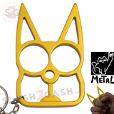 Metal Cat Keychain Self Defense Crazy Kitty Knuckles Aluminum Protection Tool - Yellow/Gold