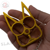 Metal Cat Keychain Self Defense Crazy Kitty Knuckles Aluminum Protection Tool - Yellow/Gold