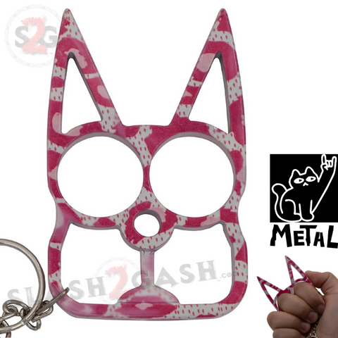 Pink Camo Cat Knuckles Self Defense Keychain Crazy Kitty Aluminum Protection Tool - Animal Print