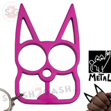 Metal Cat Keychain Self Defense Crazy Kitty Knuckles Aluminum Protection Tool - Hot Pink