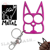 Metal Cat Keychain Self Defense Crazy Kitty Knuckles Aluminum Protection Tool - Hot Pink