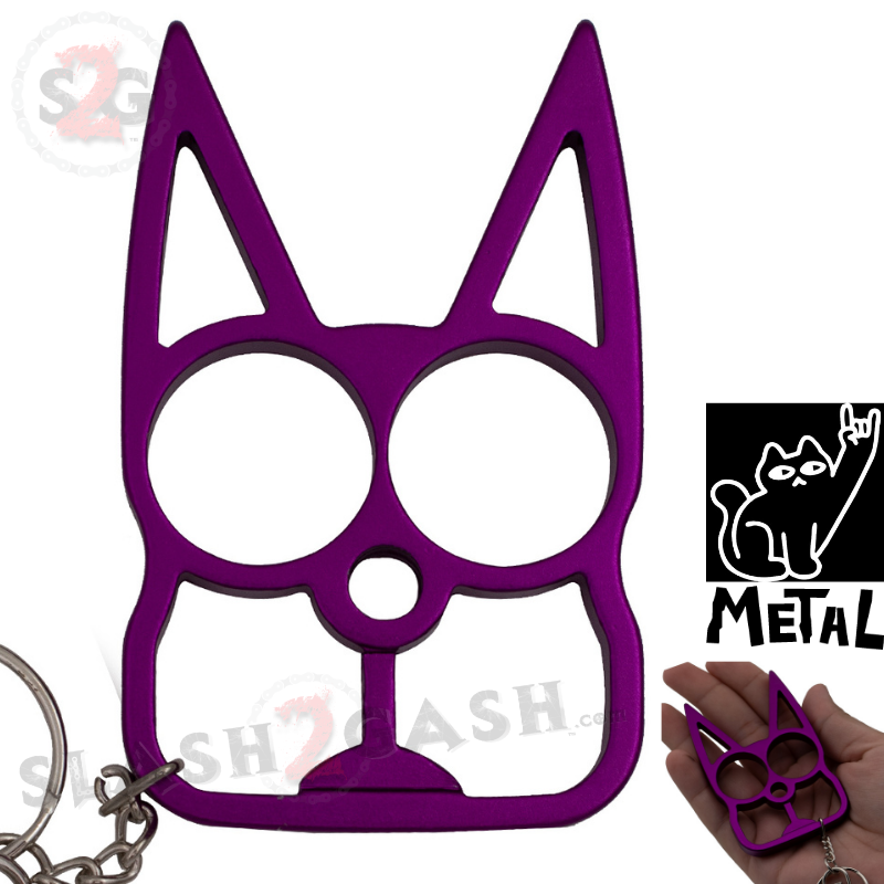 Metal Cat Self Defense Kitty Keychain Knuckles Purple Slash2Gash
