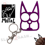 Metal Cat Keychain Self Defense Crazy Kitty Knuckles Aluminum Protection Tool - Purple