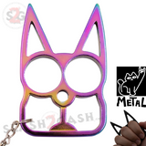 Metal Cat Keychain Self Defense Crazy Kitty Knuckles Aluminum Protection Tool - Titanium Rainbow