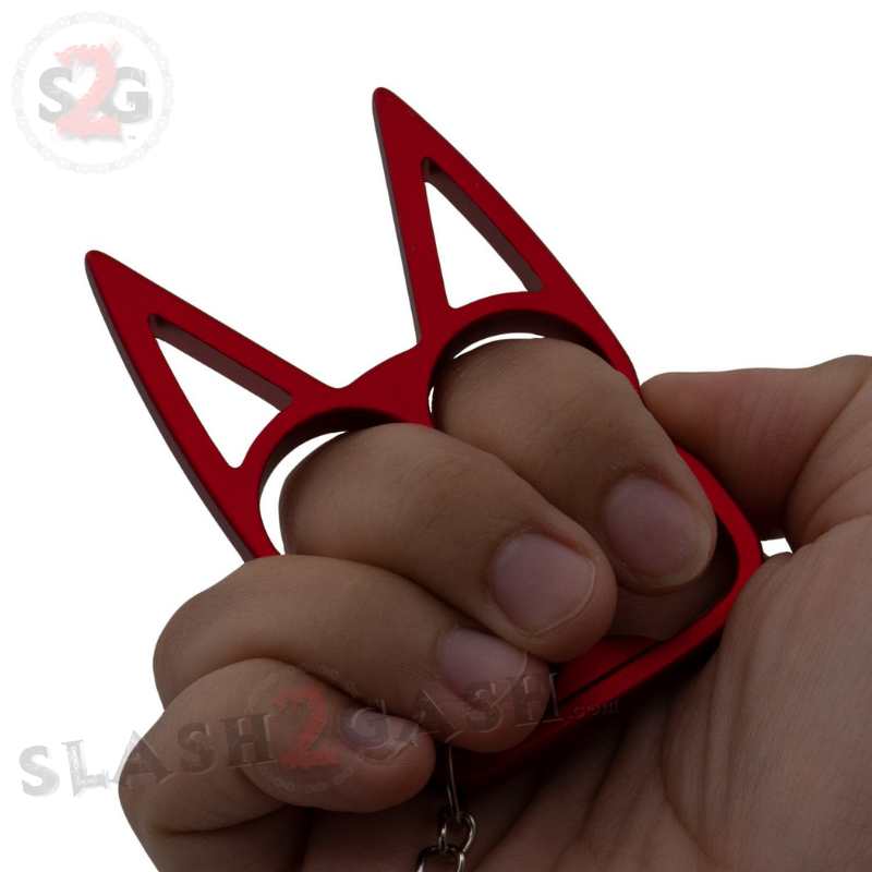 "Metal Cat" Self Defense Kitty Keychain Knuckles Red Slash2Gash