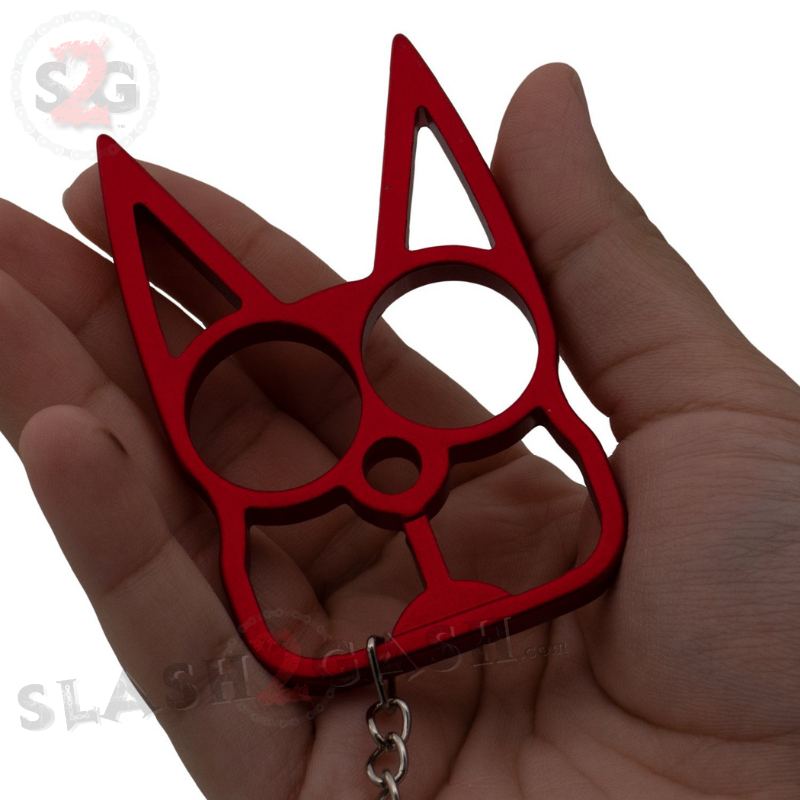 "Metal Cat" Self Defense Kitty Keychain Knuckles Red Slash2Gash