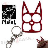 Metal Cat Keychain Self Defense Crazy Kitty Knuckles Aluminum Protection Tool - Red
