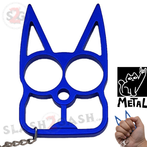 Royal Blue Cat Knuckles Self Defense Keychain Crazy Kitty Aluminum Protection Tool