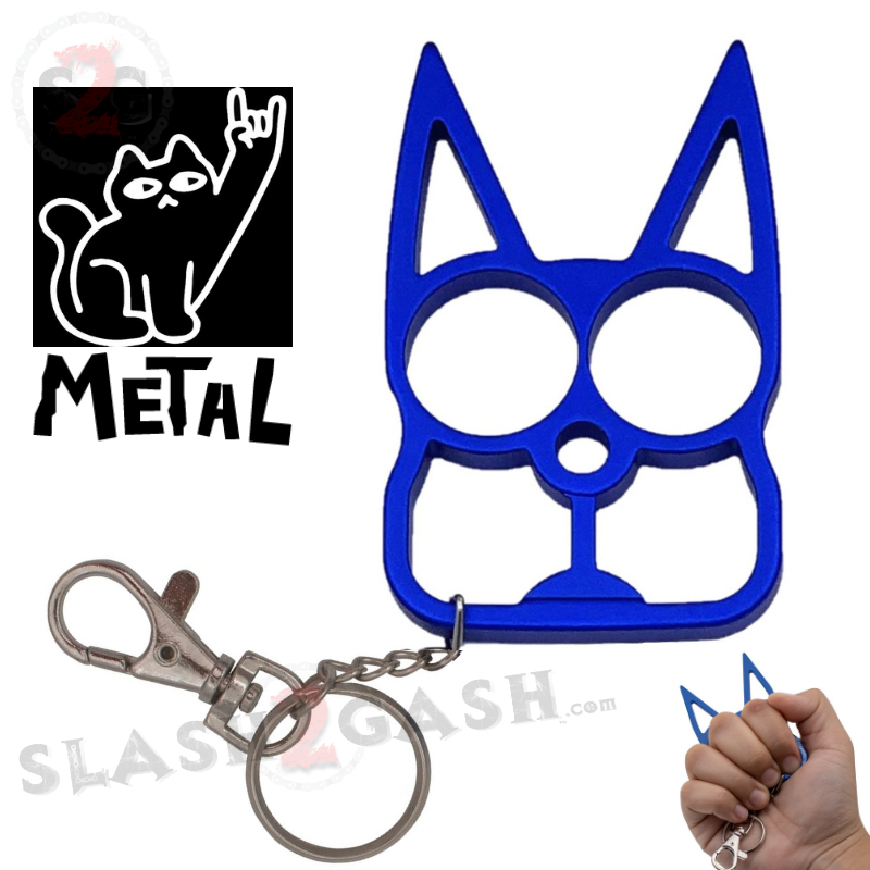 "Metal Cat" Self Defense Kitty Keychain Knuckles Royal Blue Slash2Gash