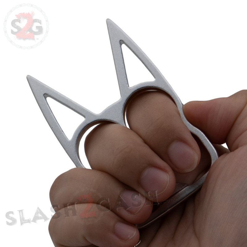 "Metal Cat" Self Defense Kitty Keychain Knuckles Silver Slash2Gash