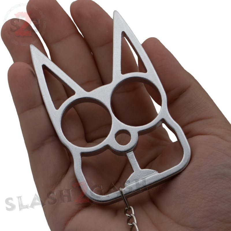 "Metal Cat" Self Defense Kitty Keychain Knuckles Silver Slash2Gash
