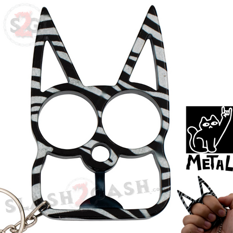 Zebra Cat Knuckles Self Defense Keychain Crazy Kitty Aluminum Protection Tool - Animal Print