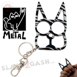 Metal Cat Keychain Self Defense Crazy Kitty Knuckles Aluminum Protection Tool - Zebra Animal Print