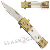 California Legal Automatic Knife Mini Bronze Stiletto Small Switchblade - White Acrylic