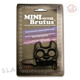 Mini Brutus the Bulldog Metal Self Defense Keychain Knuckles w/ Knife - Black Punchy Puppy Spring Assisted