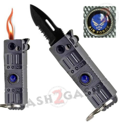 Mini Automatic Knife w/ Lighter California Legal Gray Switchblade - AIR FORCE Key Chain