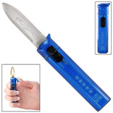 Ablaze Novelty Mini OTF Dual Action Automatic Knife w/ Refillable Switchblade Lighter - Blue