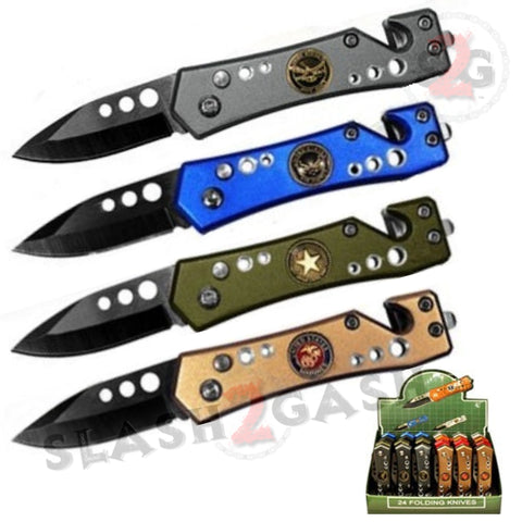 ARMED FORCES Mini Rescue Automatic Knife California Legal small Military Switchblade - w/ cutter and breaker