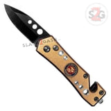 MARINES Mini Rescue Automatic Knife California Legal Gold small Switchblade - w/ cutter and breaker