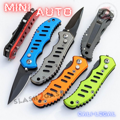 Cali Legal Switchblade Folding Mini Automatic Knives Slotted w/ Safety - Asst. colors