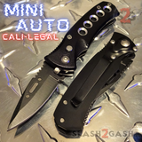 Cali Legal Switchblade Knife Folding Mini Automatic Knives w/ Safety - Black California Circle Eyelets