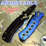 Cali Legal Switchblade Knife Folding Mini Automatic Knives w/ Safety - Blue California Circle Eyelets