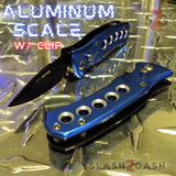 Cali Legal Switchblade Knife Folding Mini Automatic Knives w/ Safety - Blue California Circle Eyelets