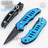 Cali Legal Switchblade Folding Mini Automatic Knives Slotted w/ Safety - Blue