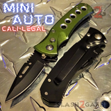 Cali Legal Switchblade Knife Folding Mini Automatic Knives w/ Safety - Green California Circle Eyelets
