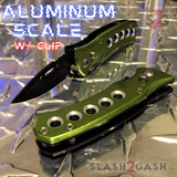 Cali Legal Switchblade Knife Folding Mini Automatic Knives w/ Safety - Green California Circle Eyelets
