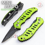 Cali Legal Switchblade Folding Mini Automatic Knives Slotted w/ Safety - Green