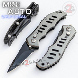 Cali Legal Switchblade Folding Mini Automatic Knives Slotted w/ Safety - Gray