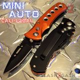 Cali Legal Switchblade Knife Folding Mini Automatic Knives w/ Safety - Orange California Circle Eyelets