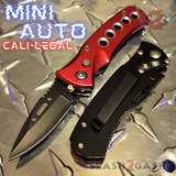 Cali Legal Switchblade Knife Folding Mini Automatic Knives w/ Safety - Red California Circle Eyelets