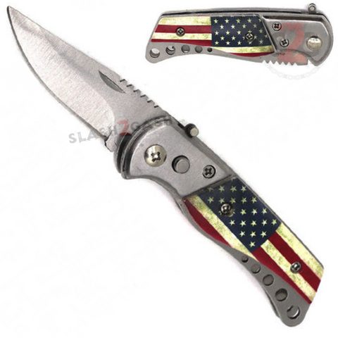 USA Flag Auto Knives Small Switchblades with Safety Lock