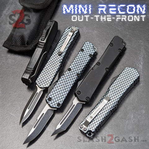 Cali Legal Mini Recon Keychain w/ Clip Tanto, Drop Point or Dagger Edge - Black Carbon Fiber