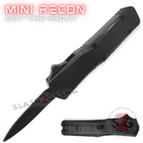 Cali Legal Mini OTF Automatic Switchblade Knife Keychain w/ Clip Dagger - Black Recon w/ Plain Blade