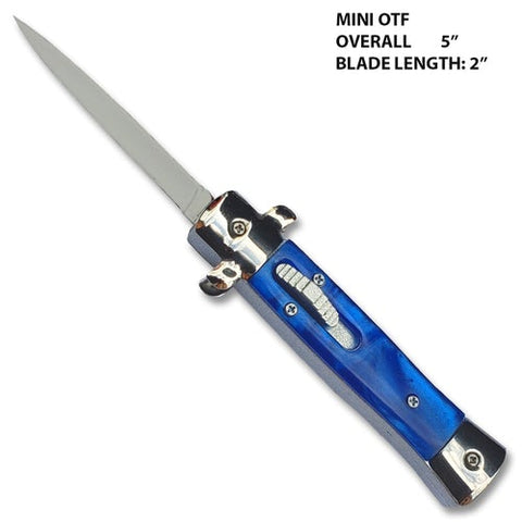 Mini Stiletto OTF Knife Small Cali Legal Switchblade - Blue Pearl