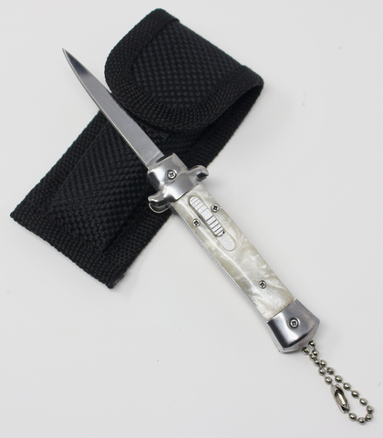 Mini Stiletto OTF Knife Small Cali Legal Switchblade - White Pearl