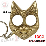My Kitty Cat Self Defense Key Chain Knuckles Real Brass Two-Finger Knucks - Brass Evil Cat
